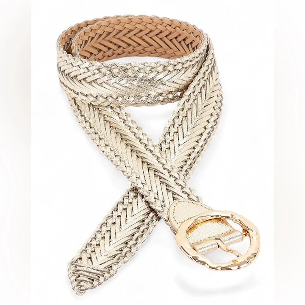 Metallic Gold Leather Braided Statement Belt